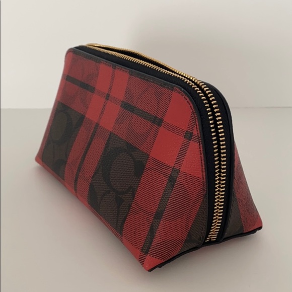 Coach Signature Red Field Plaid Cosmetic Case - Picture 3 of 16